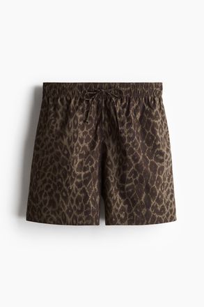 H&M Baumwollshorts mit Kordelzug - Beige/Leopardenprint