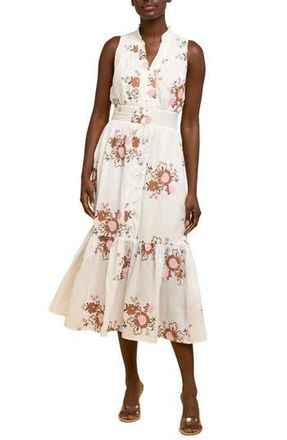 Ciebon Andira Floral Embroidery Cotton Midi Dress in White at Nordstrom Rack, Size Small