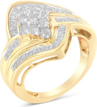House of Brilliance 10K Yellow Gold Diamond Bypass Cluster Ring