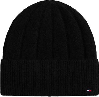 Tommy Hilfiger Womens Flag Fluffy Beanie, Black (Black), One Size