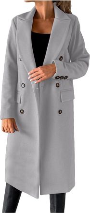 Generic Womens Double Breasted Waterproof Trench Coat Windproof Outerwear Coats Jackets Mid Long Stand Jacket Causal Collar Button Elegant Windbreaker Long Sl