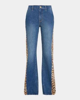 Alice & Olivia Leopard Godet Wide-Leg Jeans
