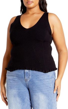City Chic Sarah Ribbed Tank Top in Black at Nordstrom, Size Xl