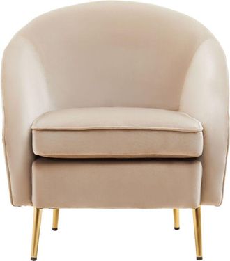 Premier Housewares Interiors by Premier Mink Velvet Armchair with Cushion, Plush Foam Seat With Gold Finish Metal Legs, Living Room Accent Chair