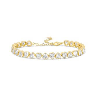 SHYMI Alternating Bezel-Set Heart Tennis Bracelet -.925 Sterling Silver, Rhodium-Plated, Rhodium Plated, Cubic Zirconia, Size 6 with 2 Extender, Day to Nigh