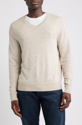 Nordstrom Cotton & Cashmere V-Neck Sweater in Oatmeal Donegal Heather at Nordstrom Rack, Size Medium