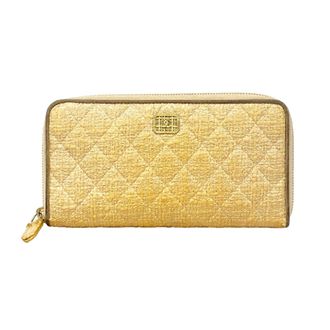 Chanel Beige Tweed Leather Long Wallet (Bi-Fold) (Pre-Owned)