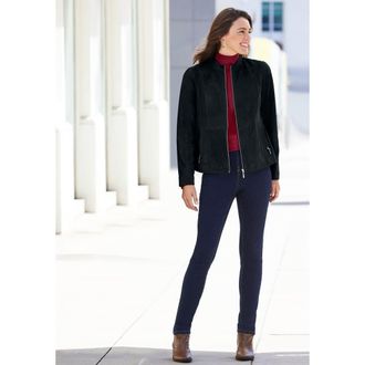 Jessica London Suede Zip-Front Jacket in Black at Nordstrom, Size 32