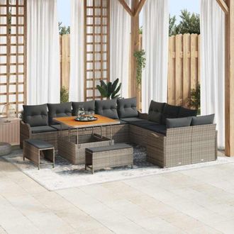 vidaXL Conjunto De Sof&aacute; De Jard&iacute;n 13 Pcs Gris Rat&aacute;n Sint&eacute;tico Vidaxl