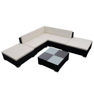 vidaXL Set Muebles De Jard&iacute;n Y Cojines 6 Piezas Rat&aacute;n Sint&eacute;tico Negro Vidaxl