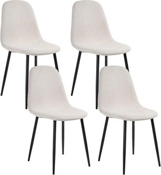 Beliani Conjunto De 4 Sillas De Comedor De Tela Tapicer&iacute;a De Poli&eacute;ster Patas De Hierro Negro Sin Reposabrazos Comedor Verde Claro Riner