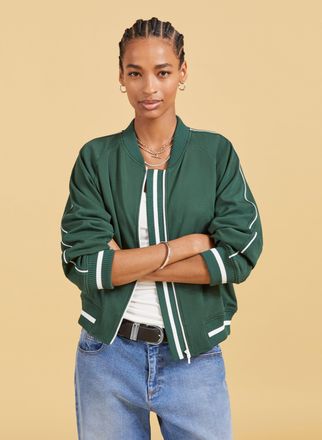 Baukjen Womens Gretchen Cropped Bomber Jacket - Green - Size 8 UK