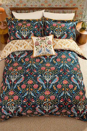Morris & Co. Seasons By May Indigo Cotton Duvet Cover Set in Indigo | Size: Super King