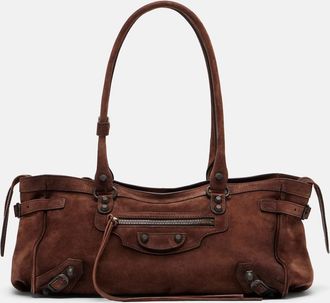 Balenciaga Le City East-West Small suede shoulder bag