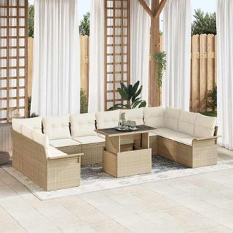 vidaXL Conjunto De Sof&aacute; De Jard&iacute;n Con Coj&iacute;n 11 Pcs Beige Polirat&aacute;n Vidaxl