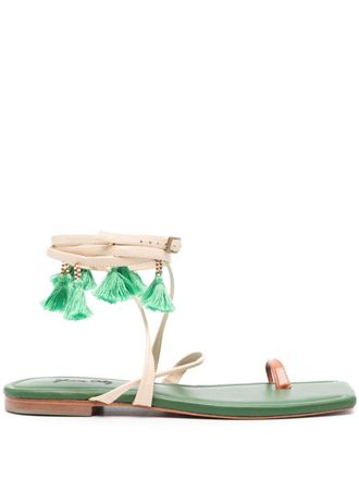 Johanna Ortiz Conversando Con El Viento leather flat sandals - Green