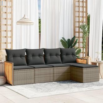 vidaXL Juego De Sof&aacute;s Jard&iacute;n Con Cojines 5 Pzas Rat&aacute;n Sint&eacute;tico Gris Vidaxl