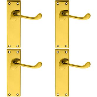 Loops 4x PAIR Victorian Scroll Lever on Sweedor Latch Backplate 150 x 43mm Brass in Metallics