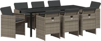 vidaXL Garden Dining Set with Cushion Folding 9 pcs Grey Poly rattan vidaXL