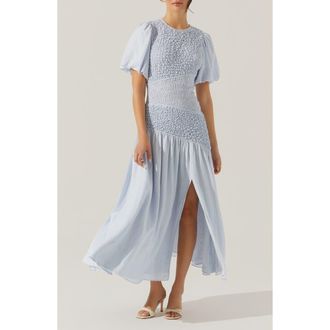ASTR the Label Theoni Smocked Maxi Dress in Blue at Nordstrom Rack, Size Large