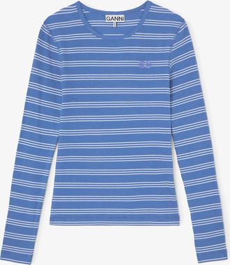 Ganni Nouvean Navy Long-sleeve Top with Stripes - Size XXS Organic Cotton