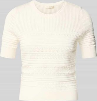 Guess T-Shirt in Strick-Optik mit Rundhalsausschnitt in Offwhite, Gr&ouml;&szlig;e XL