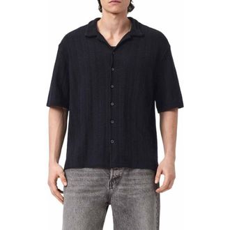 AllSaints Trace Textured Cotton Camp Shirt in Jet Black at Nordstrom, Size Xx-Large