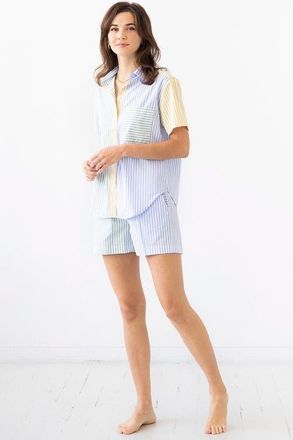 Salua Amalfi Stripes Resort Short Set in Light Blue-Green-Yellow at Nordstrom, Size Small