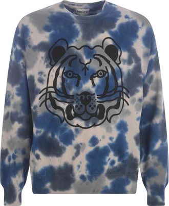 Kenzo Cotton Printed Sweater - Heren - Ronde hals truien - Grijs - S - Katoen - Truien & Vesten