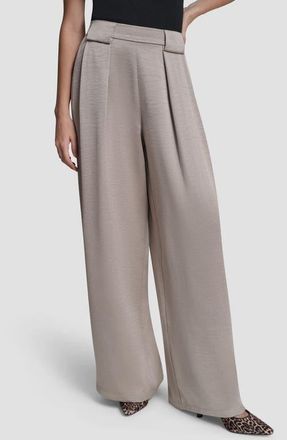 DKNY Pleat Wide Leg Satin Pants in Pebble at Nordstrom, Size X-Small