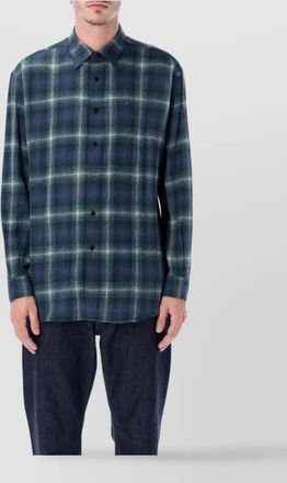 Auralee lightweight wool plaid long sleeve shirt