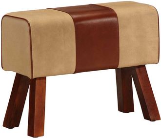 vidaXL Vidaxl - Banco Potro Gimnasio Cuero Aut&eacute;ntico Madera Mango Marr&oacute;n 58 Cm