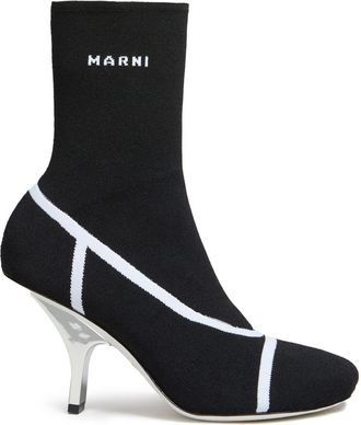 Marni logo intarsia-knit ankle boots - women - Polyester/Polyamide/Fabric/Leather/Elastane - 38.5 - Black
