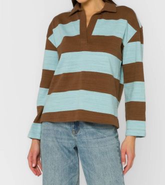 Velvet Heart Sailor Rugby Stripe Top In Blue/ Brown