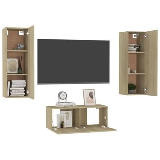 Berkfield Home Sturdy 3 Piece TV Cabinet Set Sonoma Oak Engineered Wood in Light Oak