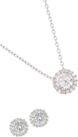 Adornia Crystal Halo Pendant Necklace & Stud Earrings Set in Silver at Nordstrom Rack