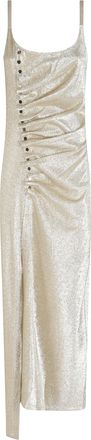 Paco Rabanne Gold And Silver Gathered Effect Strapless Viscose Evening Dress