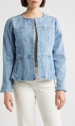 Wit & Wisdom Embroidered Peplum Denim Jacket in Light Blue at Nordstrom, Size X-Small