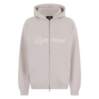 Represent Zip-throughs, male, Gray, Size: 2XL Hooded Script Logo Zip Sweatshirt