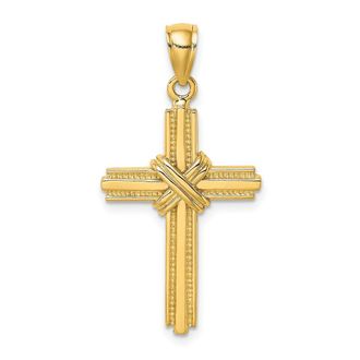 Diamond2Deal 14k Yellow Gold Beaded Center Design Cross Charm