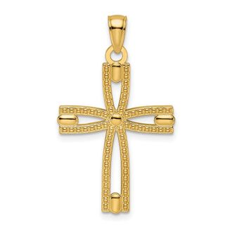 Diamond2Deal 14k Yellow Gold Beaded Polished Cross Pendant