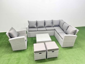Fimous Rattan Garden Outdoor Furniture Set 9 Seater Rattan Garden Sofa Set in Light Grey