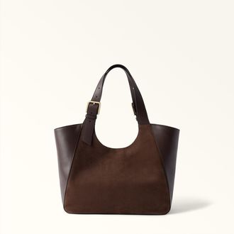 Furla Dora Tote M Toni Cioccolato Brown Suede + Sidney Calf Leather Woman