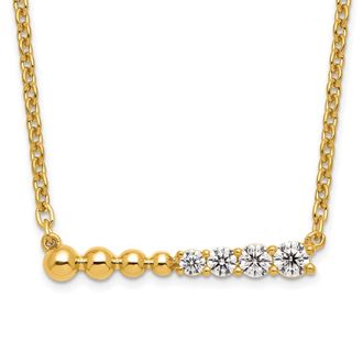 Diamond2Deal 14K Yellow Gold 1/4 Ct Lab Grown Diamond Beaded Bar Necklace 18 Clarity VS, Color G-H