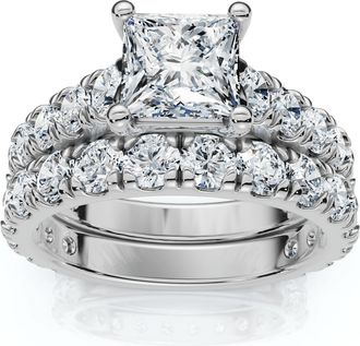 Pompeii3 Certified 3Ct Princess Cut Diamond Engagement Ring Set 14k Gold Lab Grown