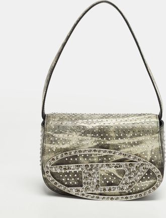 Diesel Crystal Embellished 1Dr Olive Green/white Leather Shoulder Bag