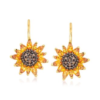 Ross-Simons Citrine and. Smoky Quartz Sunflower Drop Earrings in 18kt Gold Over Sterling
