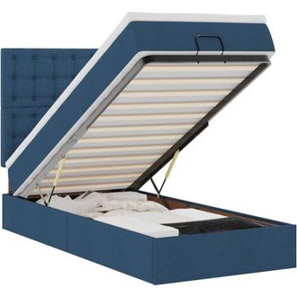 vidaXL Estructura De Cama Otomana Con Colch&oacute;n Tela Azul 80x200cm Vidaxl