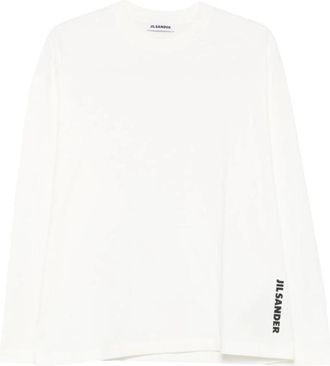 Jil Sander Lange Mouwen Katoenen T-shirt met Logo Detail - Dames - Longsleeves - Wit - M - Katoen - Tops