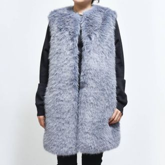 Herno Eco-Fur Long Vest In Blue